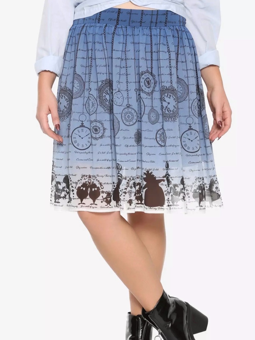 Disney Alice In Wonderland Clock Skirt Womens XL Hot Topic Blue White Kidcore